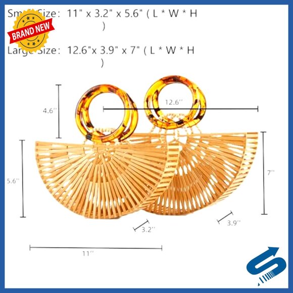 Small Bamboo Tote Bag with Acrylic Handles, Eco-Friendly Summer Beach Purse - Picture 3 of 7